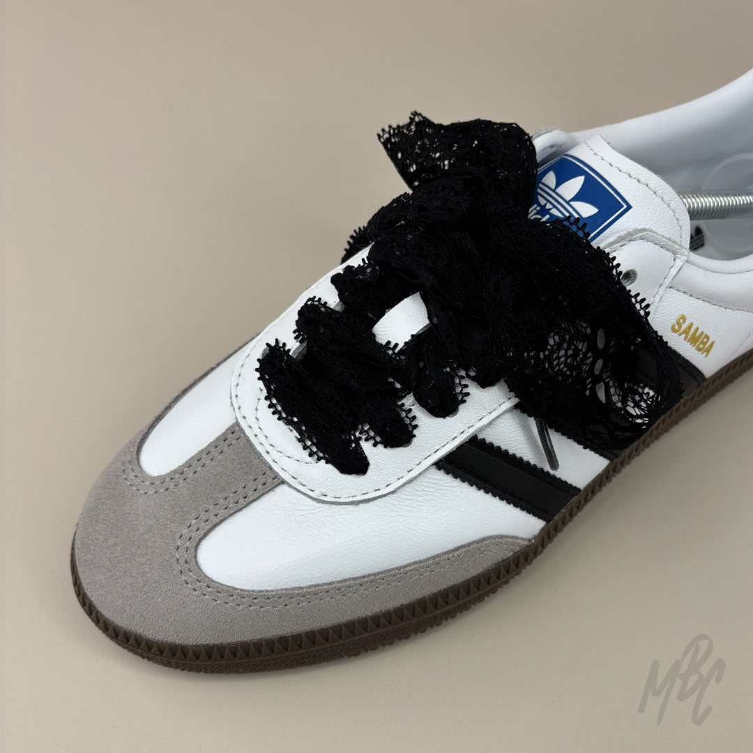 Black Doily Shoelaces on Adidas Samba
