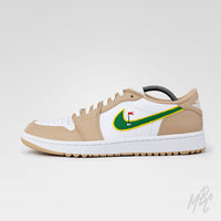 Clean on the Green 2.0 Jordan 1 Low Golf Custom side profile with green swoosh and golf pin detail
