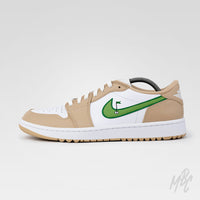 Clean on the Green 2.0 Jordan 1 Low Golf Custom lateral side view with golf pin swoosh detail
