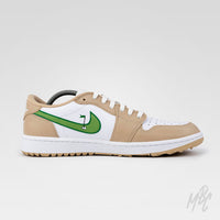 Clean on the Green 2.0 Jordan 1 Low Golf Custom profile with beige leather overlays and green swoosh