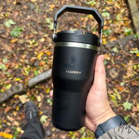 Custom Engraved Ice Flow Flip Straw Stanley Cup. Custom drinkware gift with name engraving for lifestyle or corporate use.