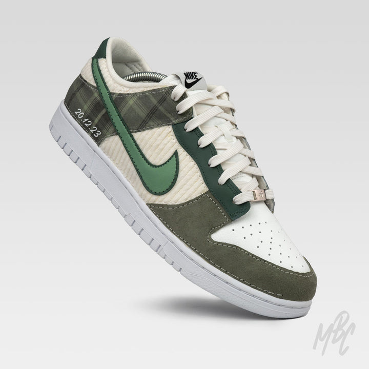 Dunk Low Nike Trainers with Green Tartan, Suede and Corduroy for Wedding