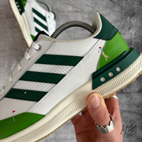 Custom Adidas S2G Golf Sneakers by MattB Customs. Customised with golfer hitting the ball across the green, with red flag design.