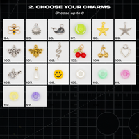 Lace Charm Pack custom sneaker charms featuring bees, cherries, shells, tennis ball, stars and colourful lace beads