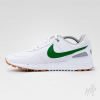 Custom Nike Pegasus 89 Golf sneaker customised with green swoosh and golfer hitting ball illusion