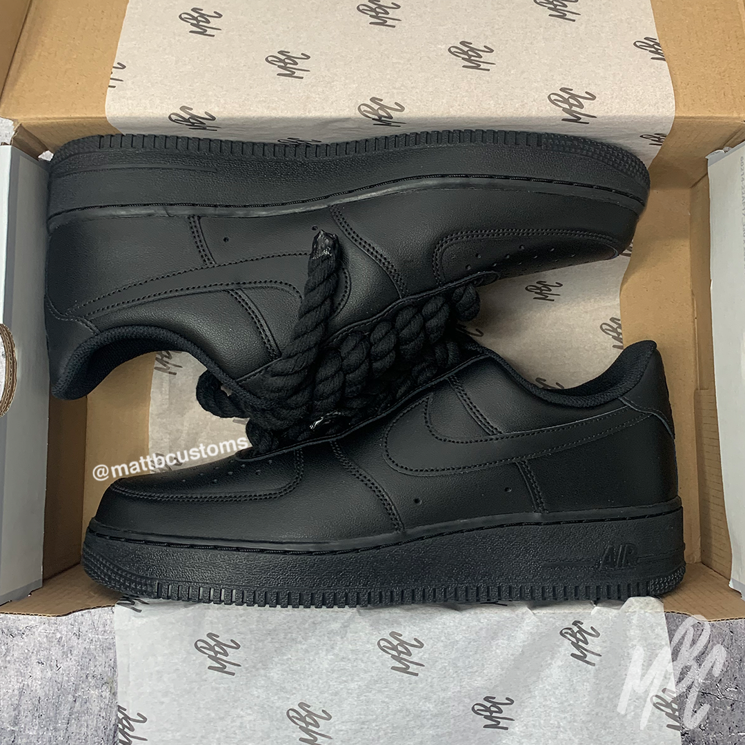 Black Thicc Laces - Black Air Force 1 | UK 8 Nike Sneakers