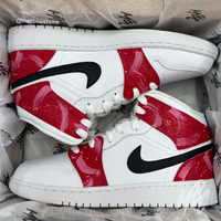 Red Abstract Paint Stripe - Jordan 1 Low Custom - UK4.5