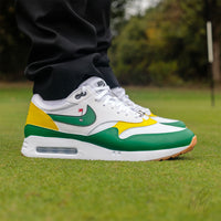 Putting Green Nike Air Max 1 Golf Custom Golf Sneakers in white on Golf Course Putting Green