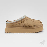 Fine Line Tattooed Ugg Tazz 2 Custom Slippers in Beige - Using Pyrography Pen