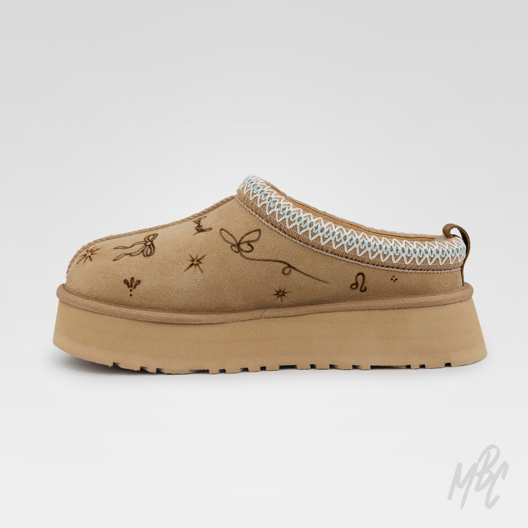 Fine Line Tattooed Ugg Tazz 2 Custom Slippers in Beige - Using Pyrography Pen