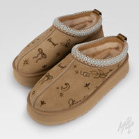 Fine Line Tattooed Ugg Tazz 2 Custom Slippers in Beige - Using Pyrography Pen