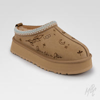 Fine Line Tattooed Ugg Tazz 2 Custom Slippers in Beige - Using Pyrography Pen