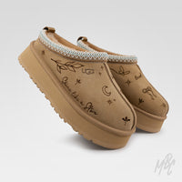 Fine Line Tattooed Ugg Tazz 2 Custom Slippers in Beige - Using Pyrography Pen