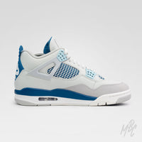 Renaissance custom Jordan 4 with blue accents and detailed angel artwork on outer panels