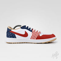 Custom golf shoes Nike Air Jordan 1 Low Golf Stateside Drive colourway with premium leather upper and gum sole