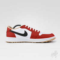 Custom golf shoes Nike Air Jordan 1 Low Golf Sunday Red colourway with classic red, white and black design
