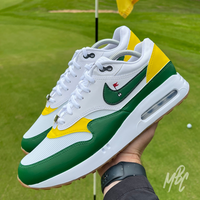 Putting Green Nike Air Max 1 Golf Custom Golf Sneakers in white on Golf Course Putting Green