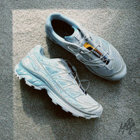 Custom Salomon XT-6 Waveform trainers in white with blue waveform design, technical trail running sneaker