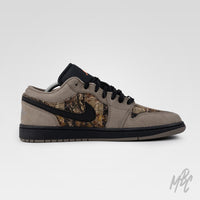 Woodland Camo Jordan 1 Low side profile with woodland camo underlays and black midsole