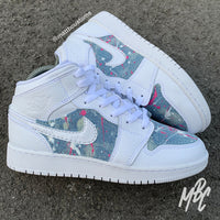 Acid Wash Paint Splat Denim - Jordan 1 Mid Custom Nike Sneakers