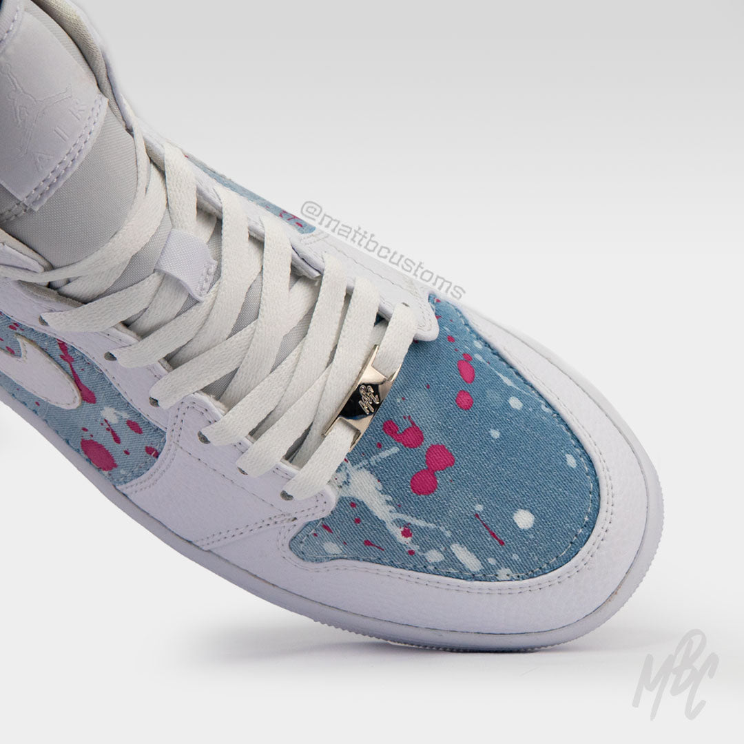 Acid Wash Paint Splat Denim - Jordan 1 Mid Custom Nike Sneakers