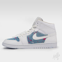 Acid Wash Paint Splat Denim - Jordan 1 Mid Custom Nike Sneakers