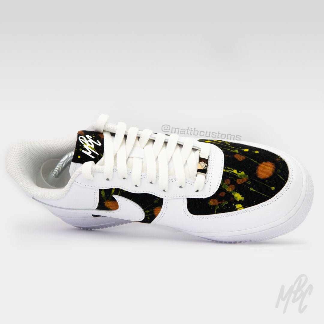Black Acid Wash Paint Splat Denim - Air Force 1 Custom Nike Sneakers