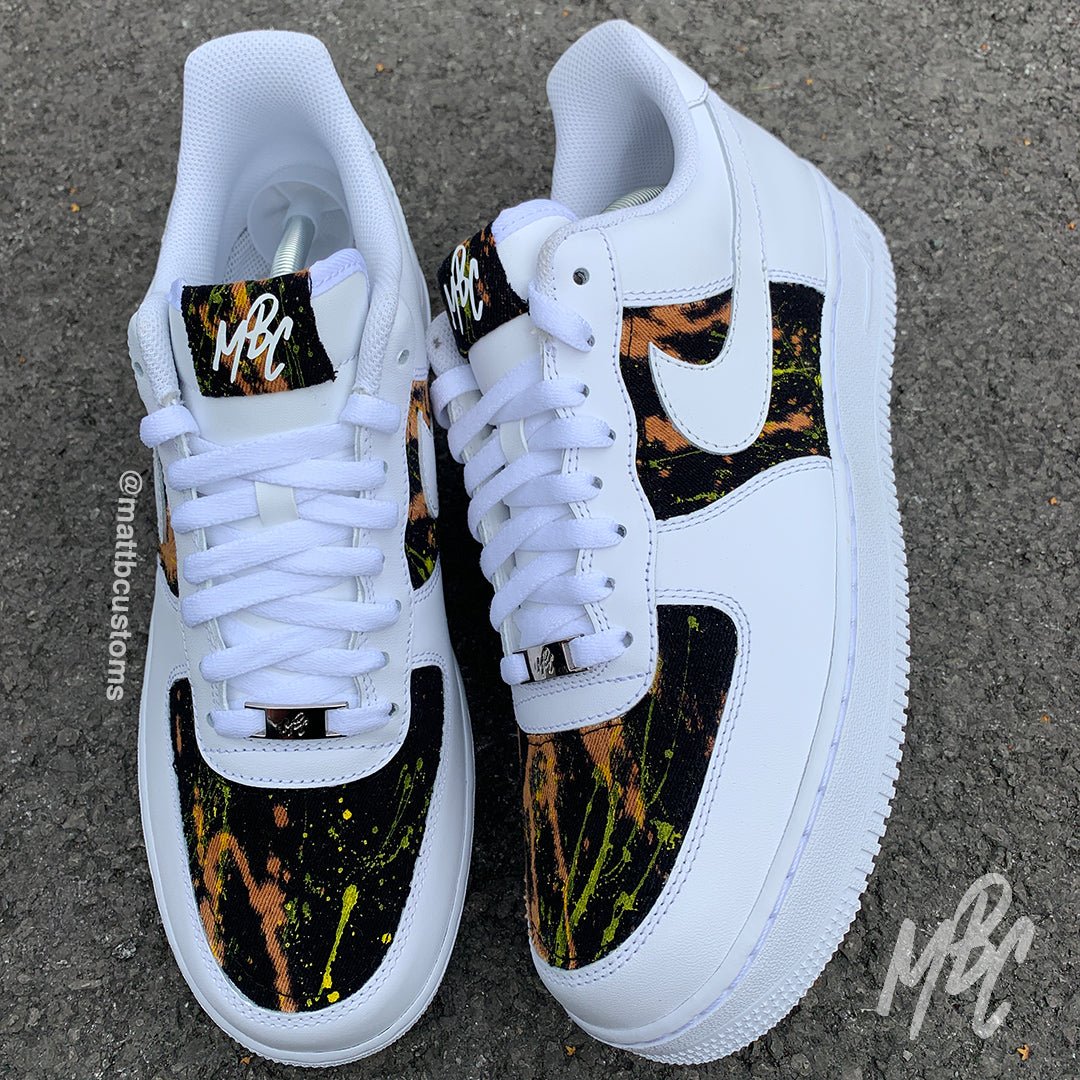 Black Acid Wash Paint Splat Denim - Air Force 1 Custom Nike Sneakers