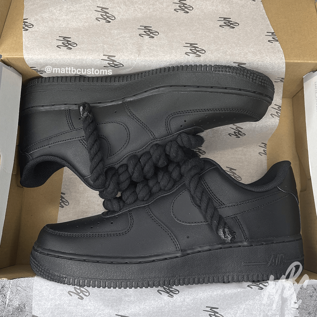 Black Thicc Laces Black Air Force 1 UK 6.5 MattB Customs