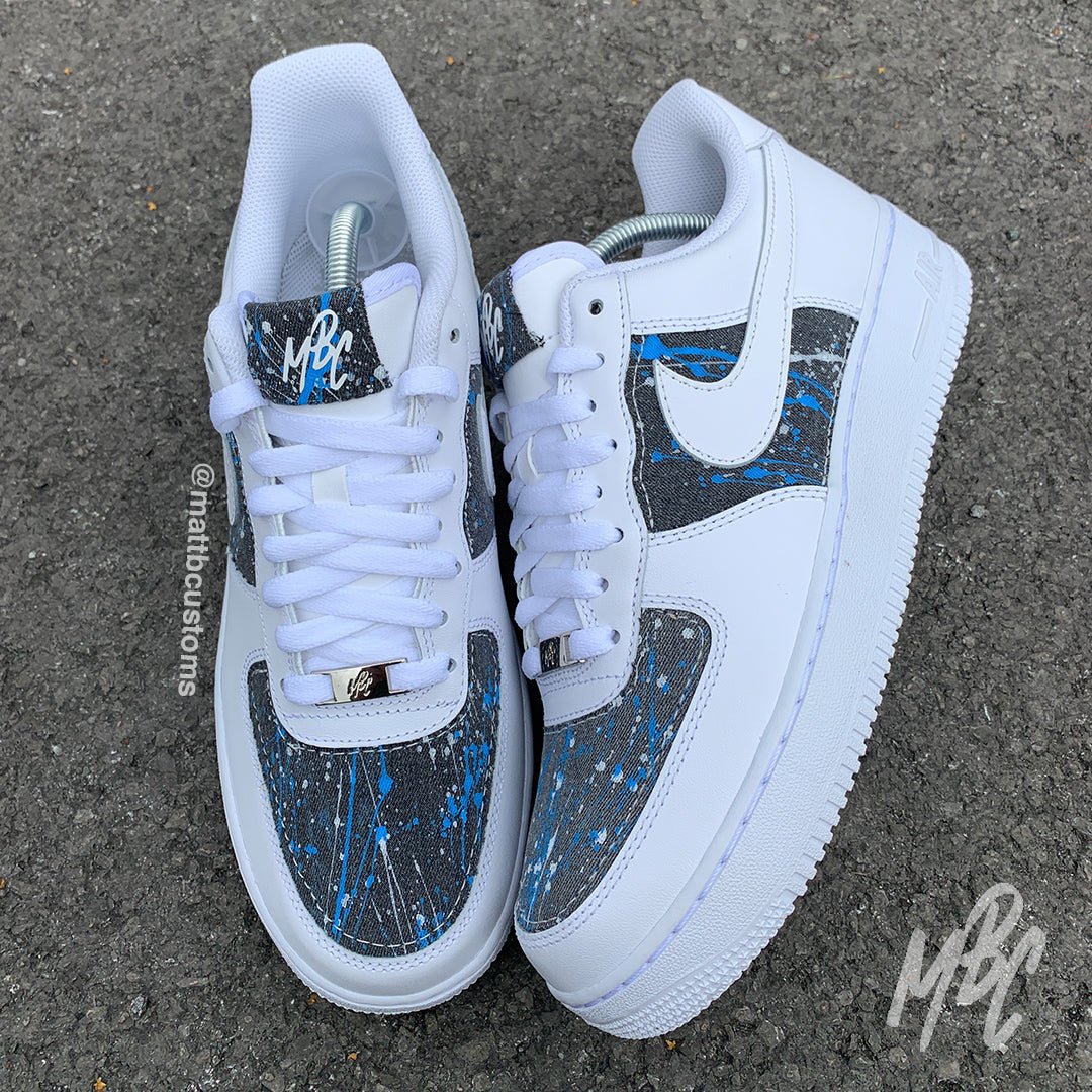 Grey Paint Splat Denim - Air Force 1 Custom Nike Sneakers