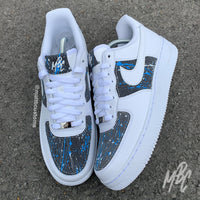 Grey Paint Splat Denim - Air Force 1 Custom Nike Sneakers