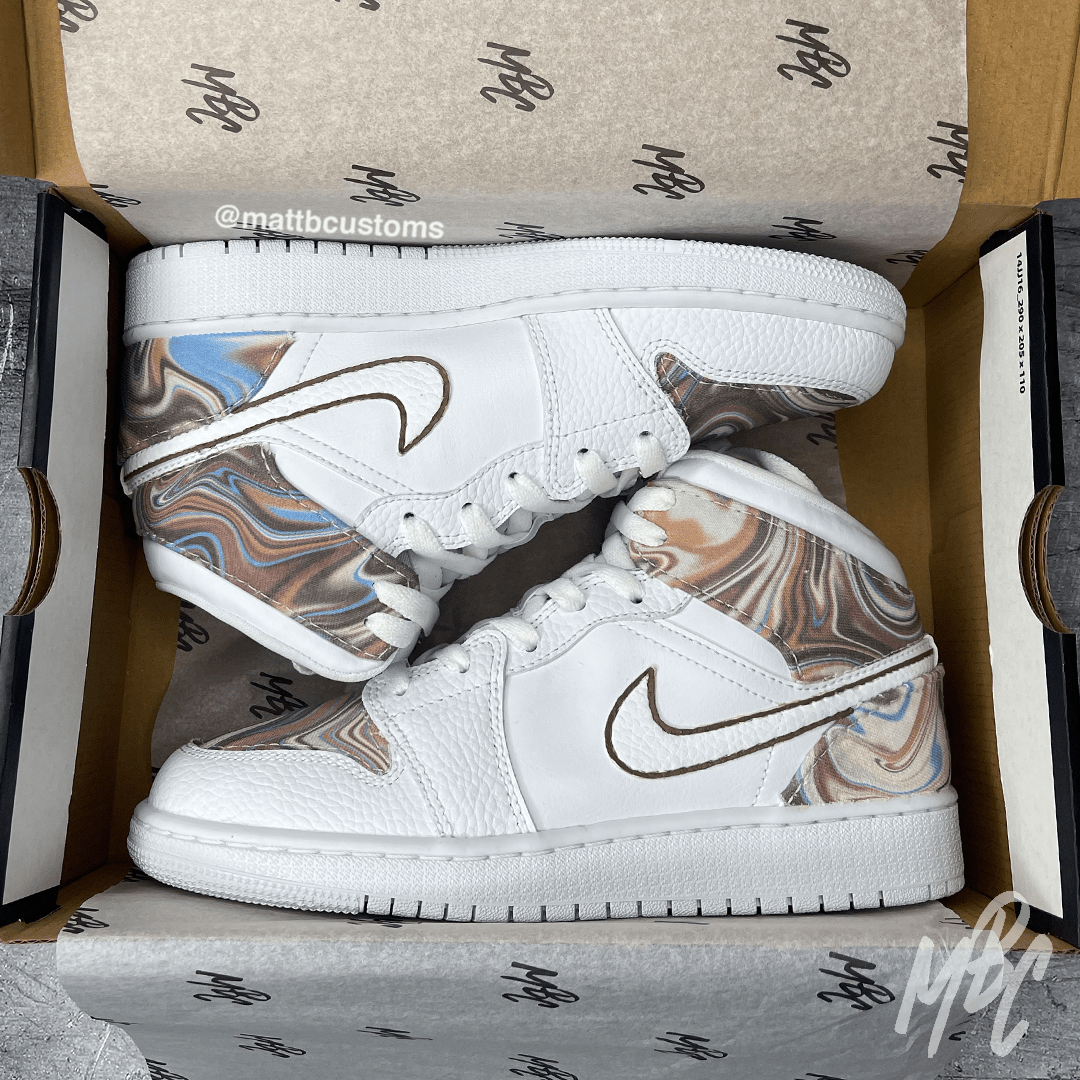 Liquid Marble Blue Latte - Jordan 1 Mid | UK 5.5 Nike Sneakers