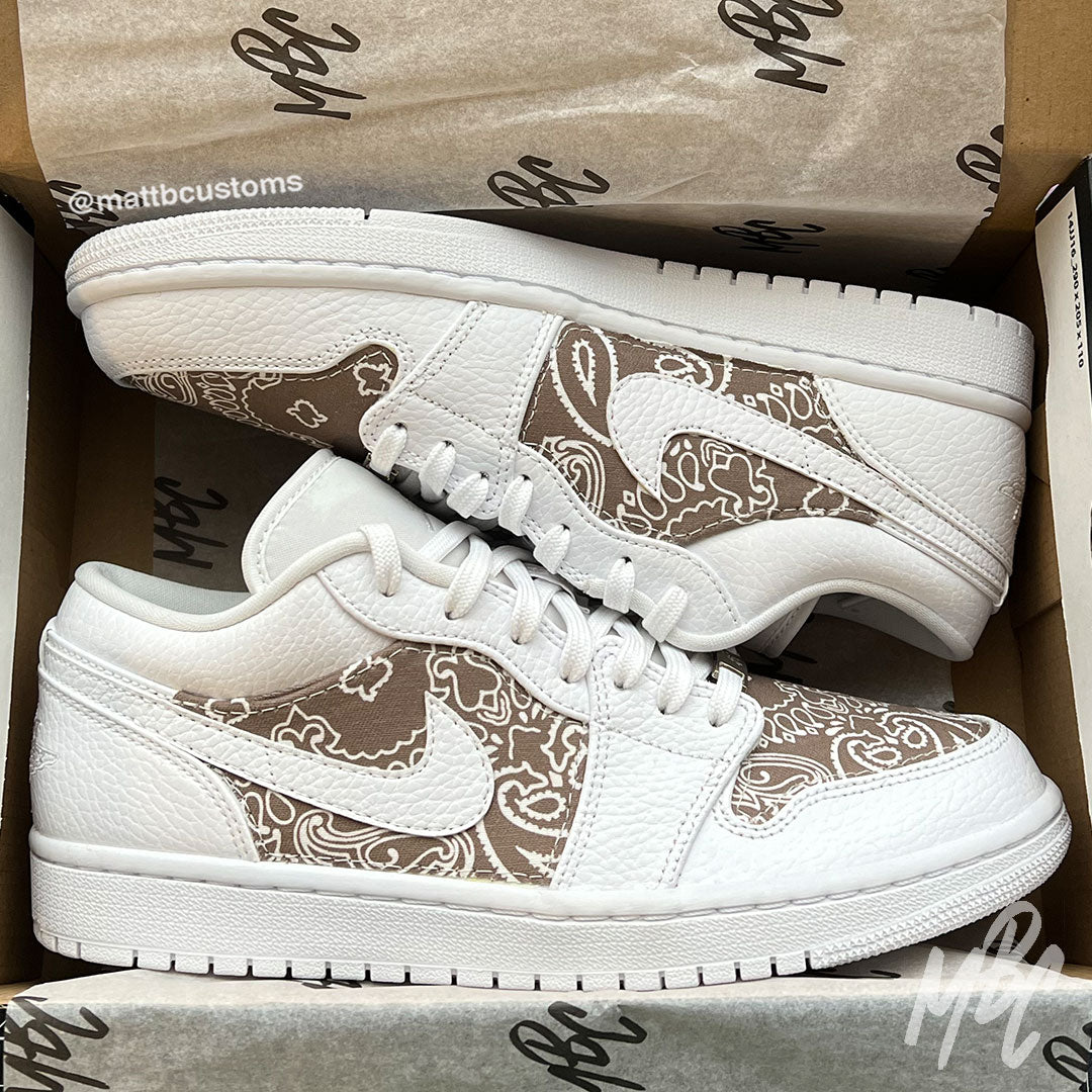 Mocha Bandana Design Custom Nike Jordan Low Trainers UK Size