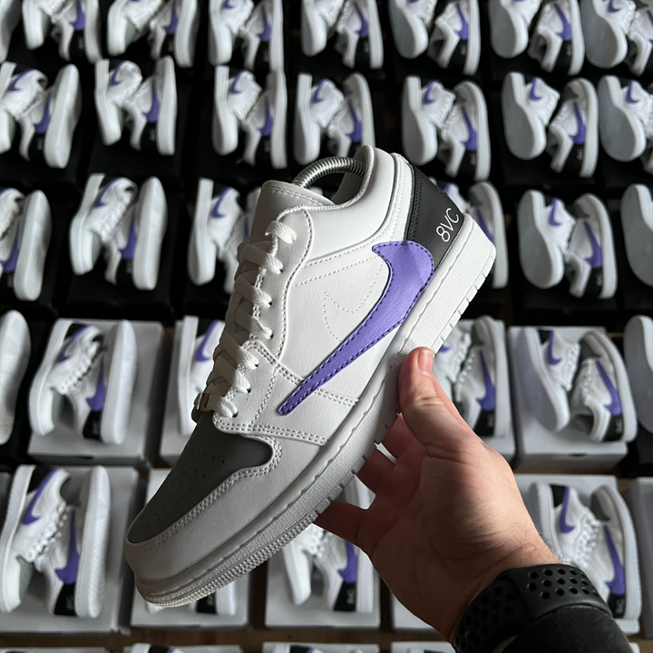 Bulk order of 70 white Jordan 1 Lows customised with 8VC branding and colours