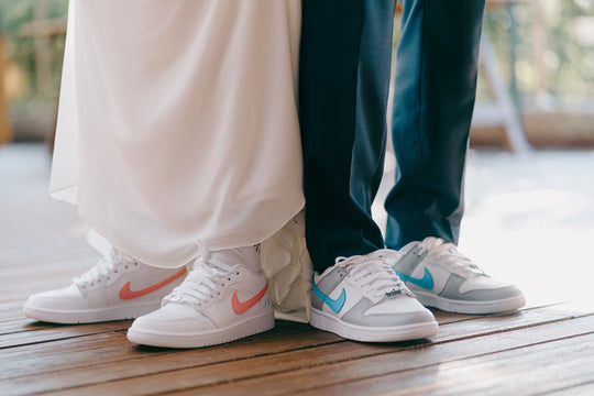 Wedding Custom Nike Sneakers on bride and groom