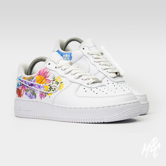 White Air Force 1 Custom Trainers with Hand Painted Flower Design for Wedding