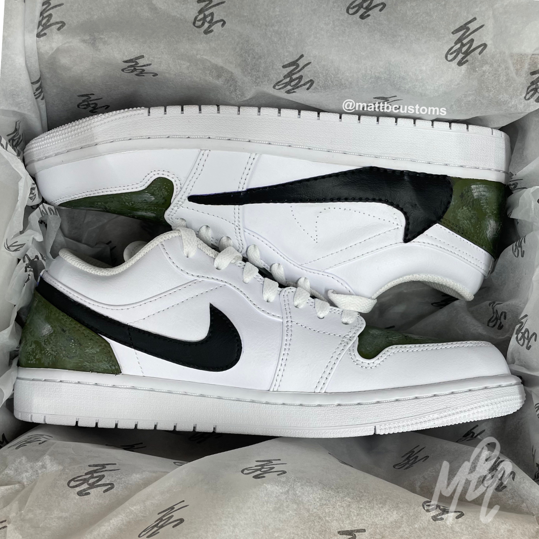 Abstract Forest Reverse Swoosh- Jordan 1 Low – 1-of-1 Ready to