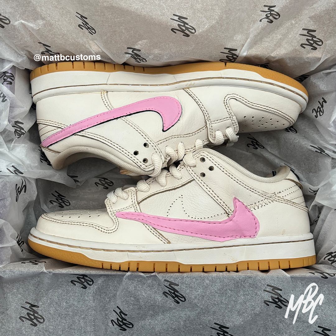 Aged Pink Reverse Swoosh - SB Dunk Low custom trainers