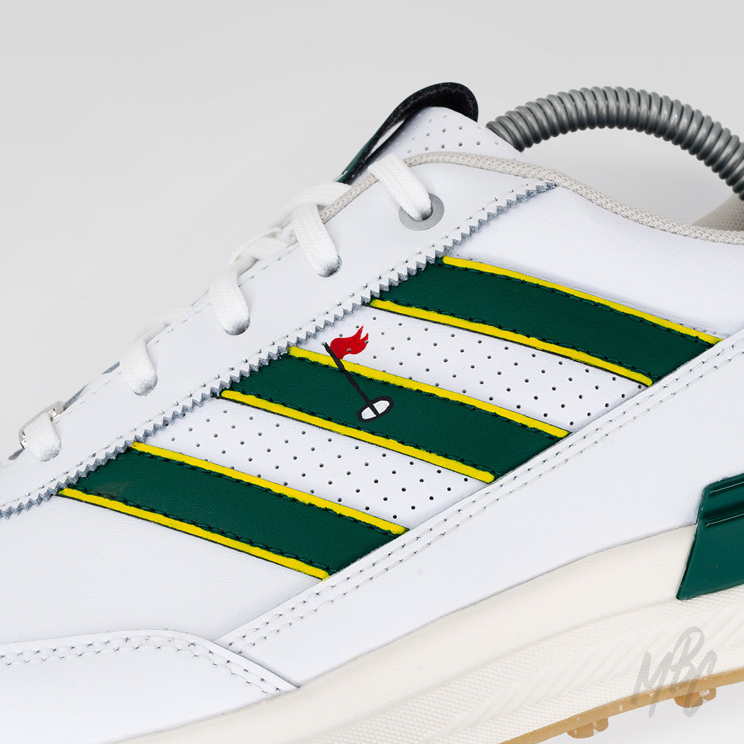 Custom Adidas S2G Golf Sneakers by MattB Customs. Customised with Masters colourway with hand painted red flag design.