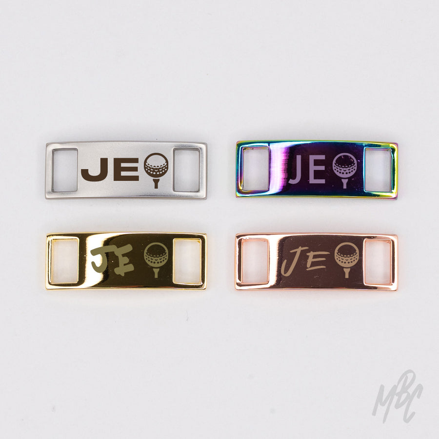 Custom Engraved Golf Lace Locks - Custom Engraved Golf Dubrae's in Silver, Gold, Iridescent and Bronze.