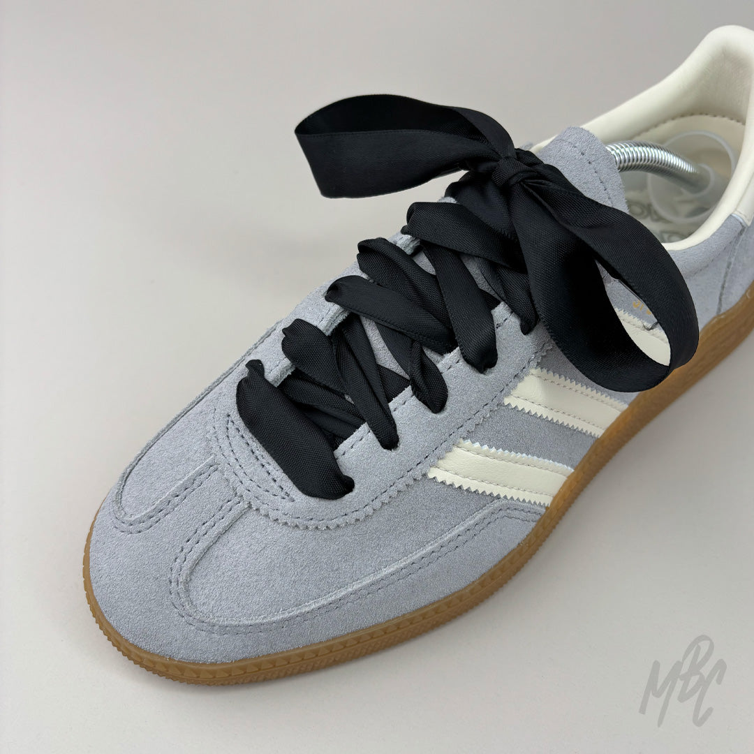 Black Ribbon Shoelaces on Adidas Grey Spezial