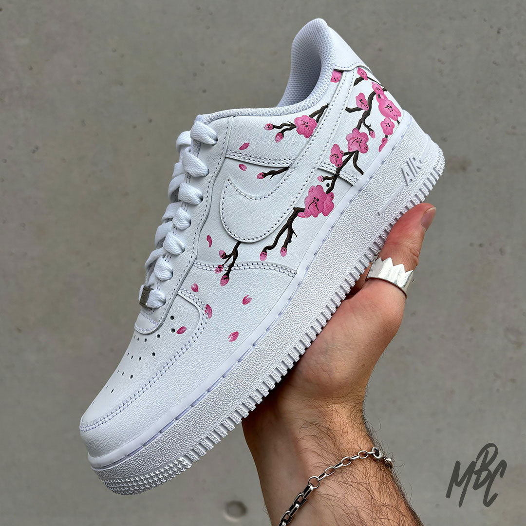 White AF1 with Japanese fine art painted outside of the sneakers