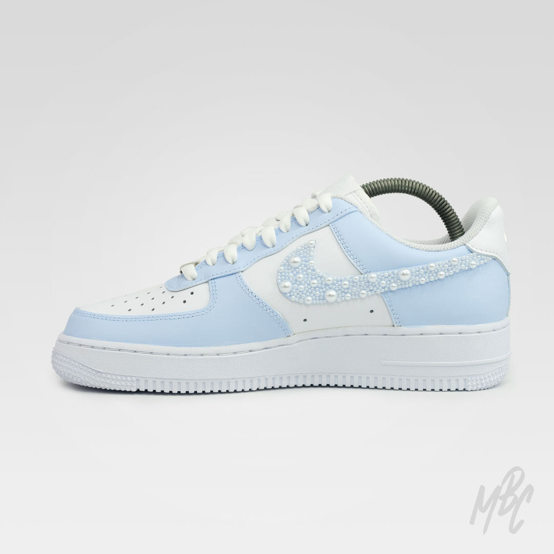 Pearl Swoosh Blue Colourway Nike Air Force 1 Custom Sneaker