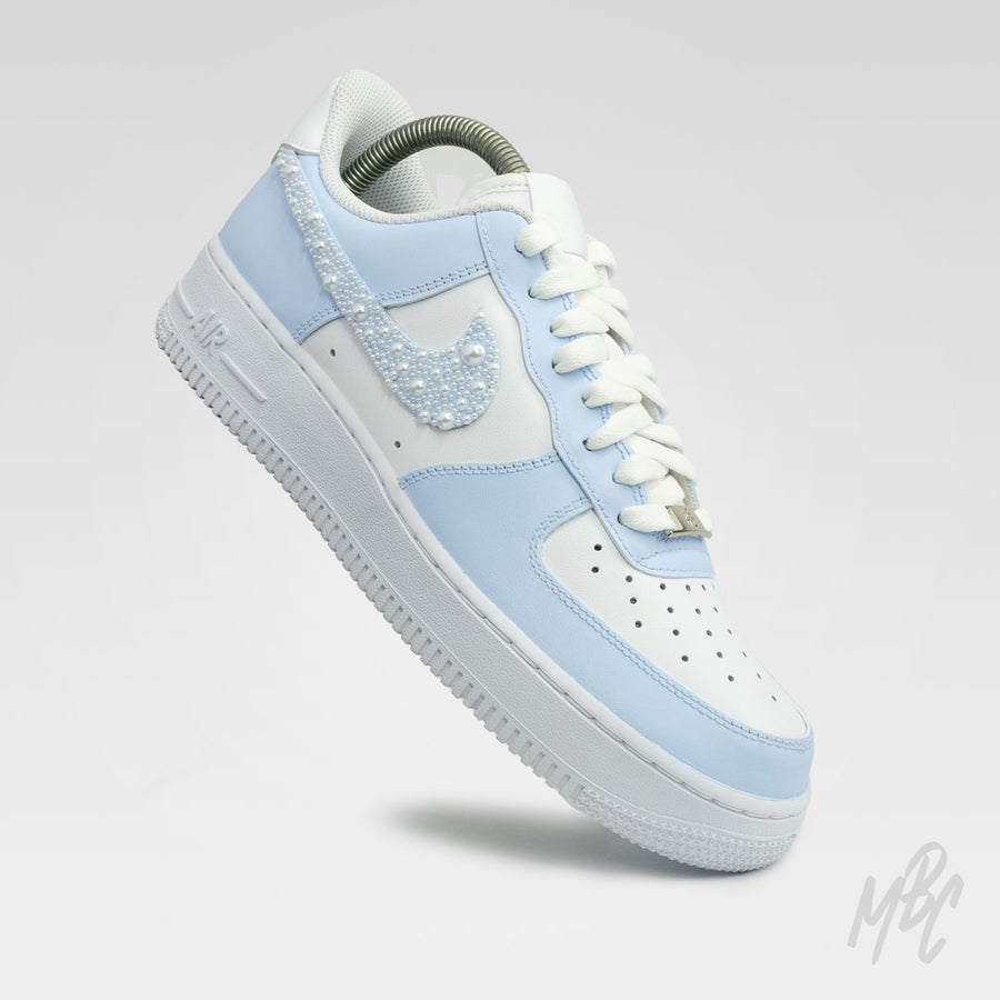 Pearl Swoosh Blue Colourway Nike Air Force 1 Custom Sneaker