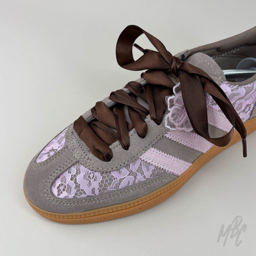 Brown Ribbon Shoelaces on Adidas Brown Spezial Custom Sneaker