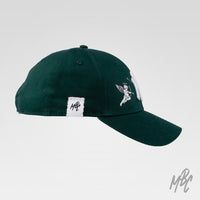 Green Cherub New Era NY custom cap with cupid embroidery, arrow detailing and side profile view