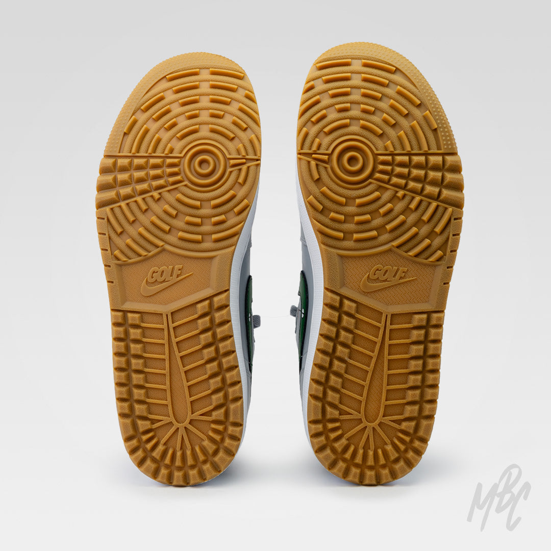 Clean on the Green 2.0 Jordan 1 Low Golf Custom gum golf outsole with traction pattern