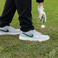 Clean on the Green Nike Jordan 1 Low Golf Custom Sneakers in grey on Golf course