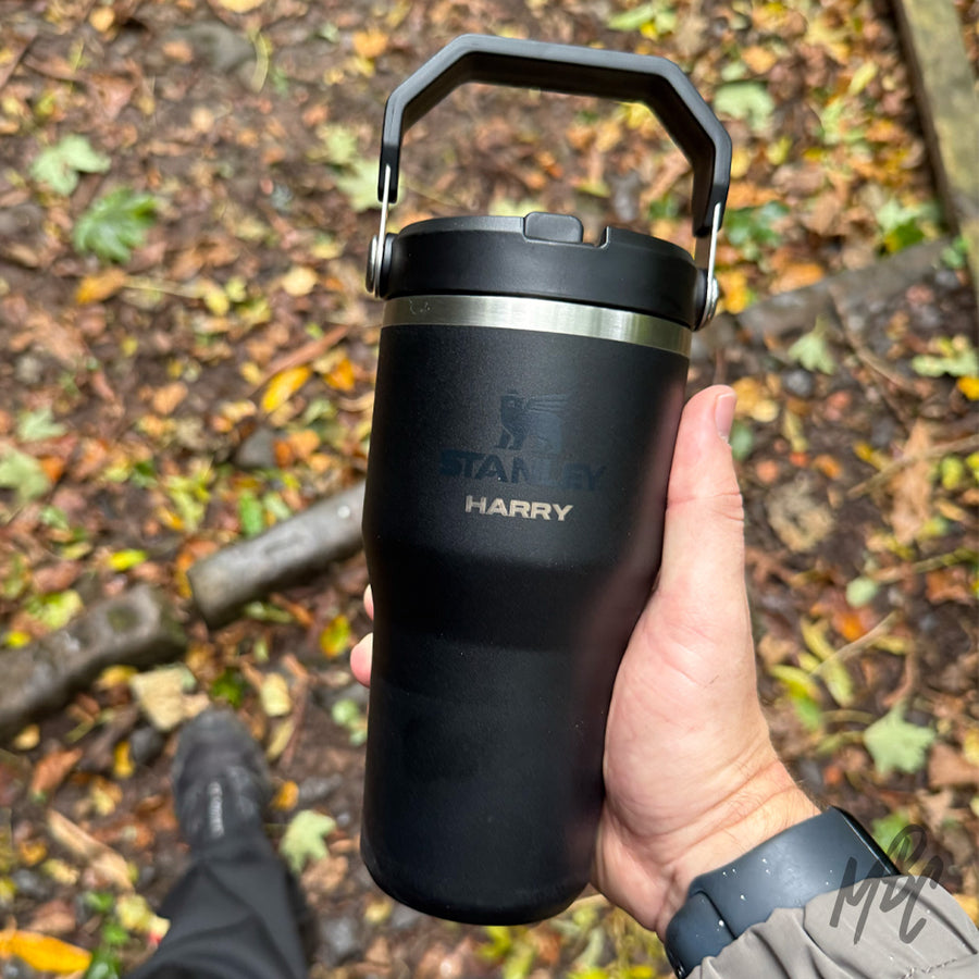 Custom Engraved Ice Flow Flip Straw Stanley Cup. Custom drinkware gift with name engraving for lifestyle or corporate use.