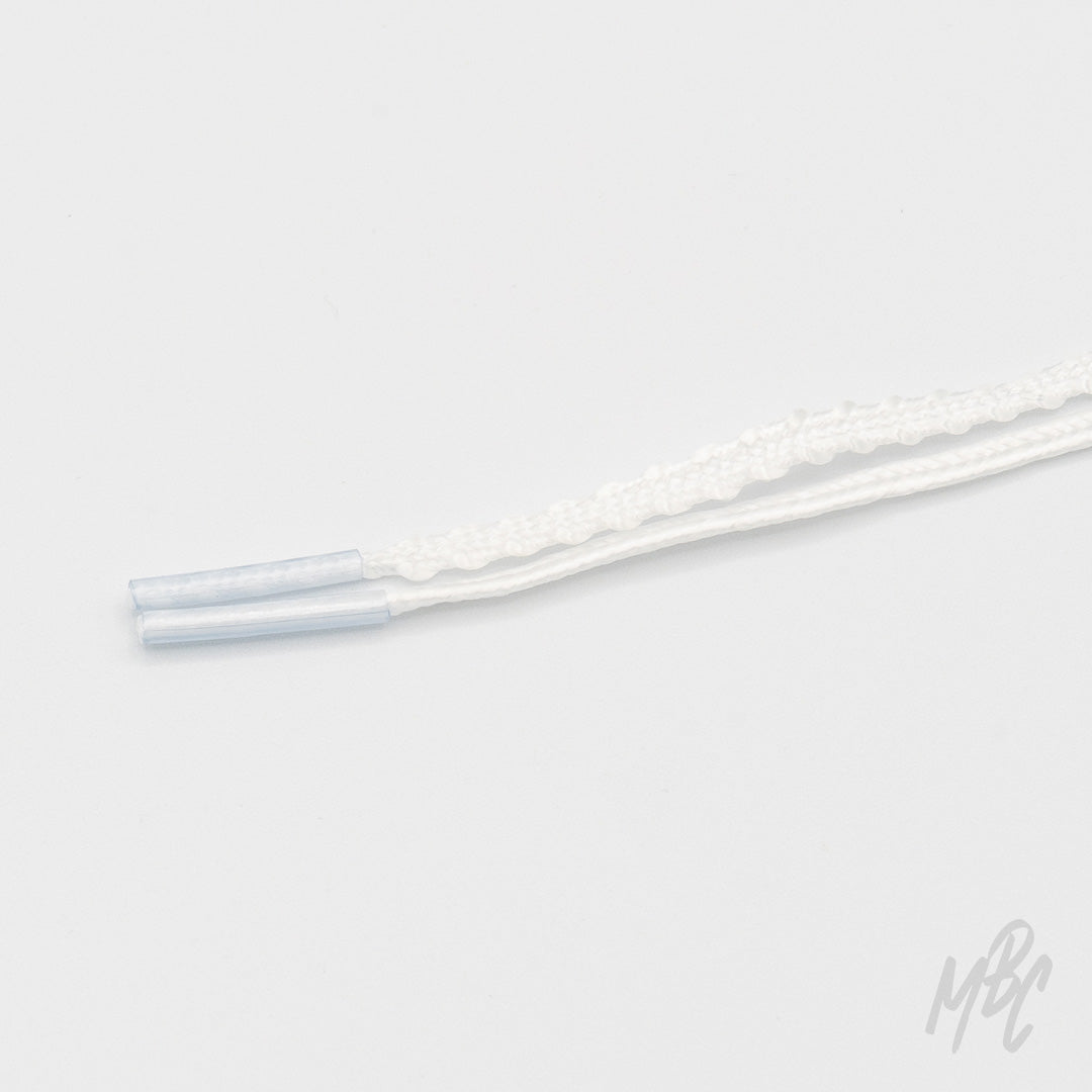White double-layer sneaker laces with textured braided design for custom trainers and premium sneaker customisation